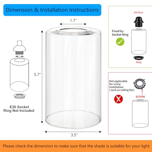 6 Pack Clear Glass Shades Replacement (6 Count)