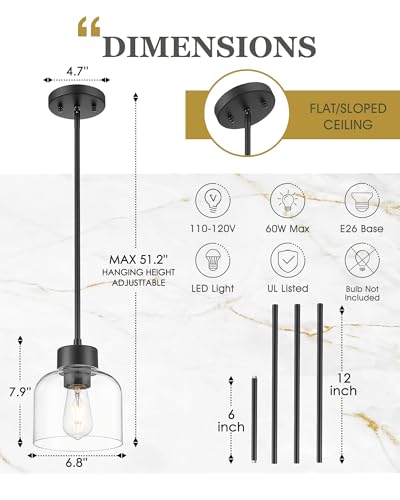 7" Matte Black Pendant Light for Kitchen Island