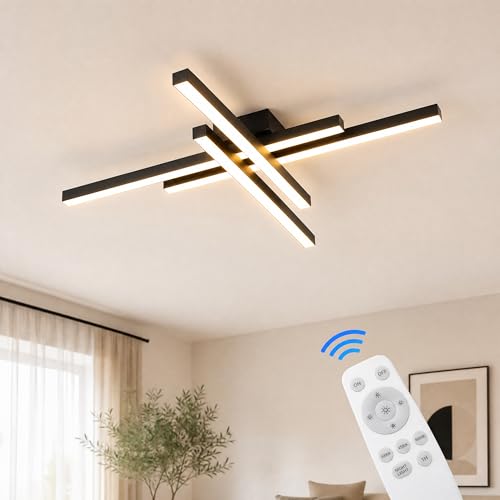 Modern LED Ceiling Lights 43.3" Black Flush Mount Ceiling Light Fixture Sputnik Dimmable Ceiling Lights with Remote Control for Bedroom Living Room Kitchen Room