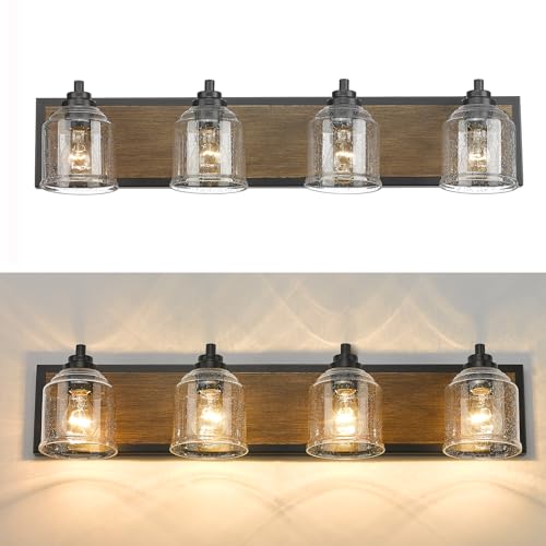 32" 4 Light Farmhouse Bathroom Vanity Light with Bubble Glass