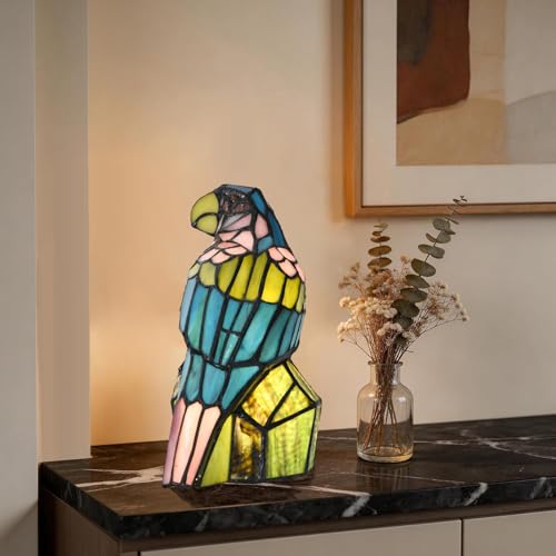 A0023 Tiffany Style Stained Glass Parrot Table Lamp