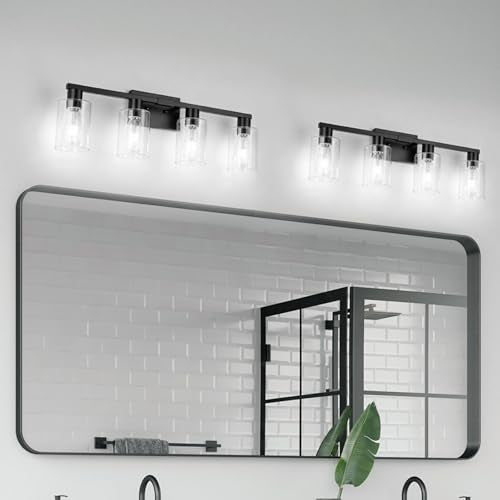 4 Light Bathroom Light Fixtures Black