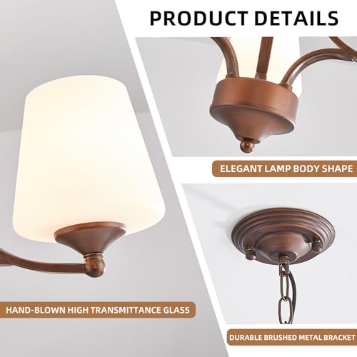 3 Light Oil Rubbed Bronze Chandelier for Dining Room Farmhouse Pendant Light Fixture with Frosted Glass Rustic Ceiling Lighting Modern Hanging Lamp for Kitchen Island Entryway (3 Count)