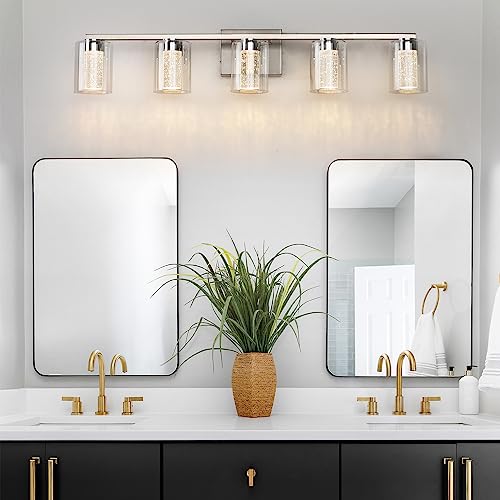 5 Light Brushed Nickel Vanity Light with 3 Color Modes