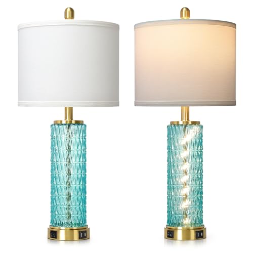 28" Coastal Glass Table Lamps Set of 2 (2 Count)
