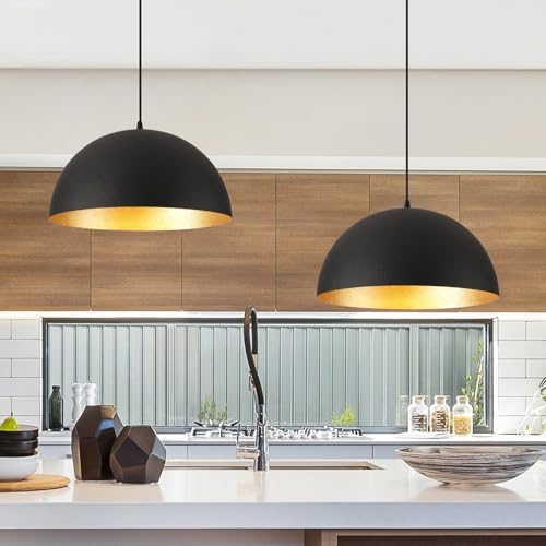 12" Black and Gold Farmhouse Pendant Light Fixtures
