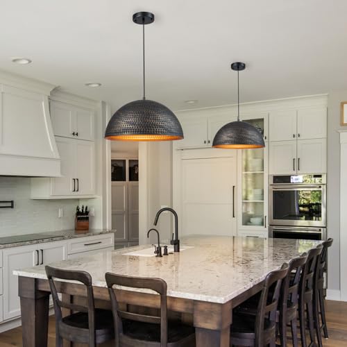 15.7 in. Black and Gold Hammered Pendant Light Fixtures