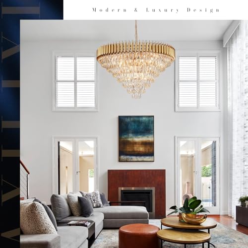 35" Large Foyer Chandeliers Modern Gold Crystal Chandeliers for Staircase