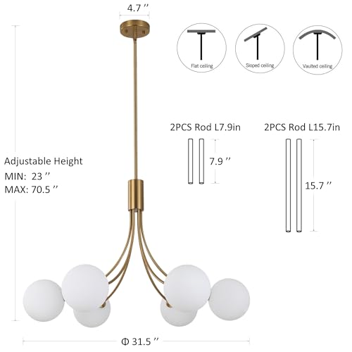 6 Light Modern Farmhouse Gold Chandeliers for Dining Room Light Fixture (6 Count)