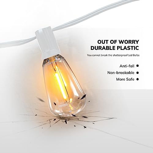 Outdoor String Lights White 100Ft LED Patio Lights Outdoor Waterproof with 50+2 Shatterproof ST38 Bulbs 2200K Dimmable String Lights for Outside Backyard Party Wedding