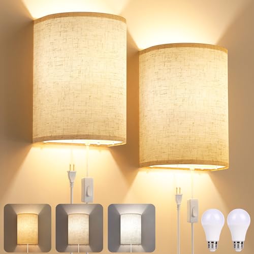 Plug in Wall Sconces Set of Two Wall Lights with On (2 Count)