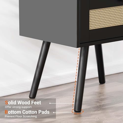Nightstand with Charging Station & Rattan