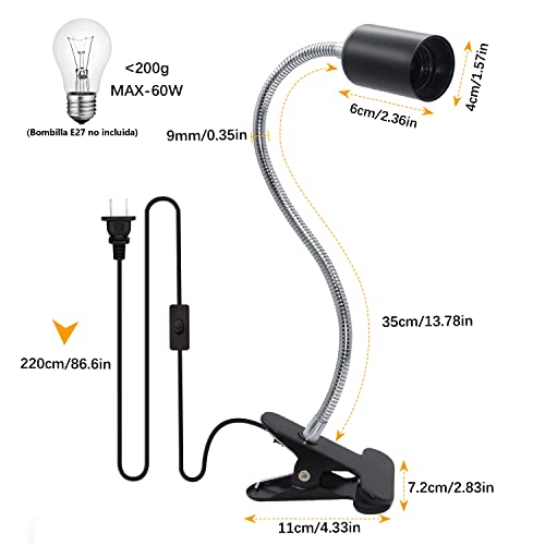 Clip Desk Lamp Socket 2 Pack Flexible Gooseneck Lamp Stand Clip (2 Count)