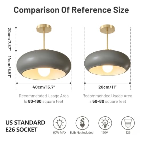 15.7″‌ Large Ceiling Lamp Gold Brass 1Light Classic Gray Glass Shade