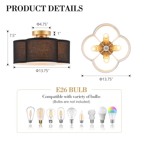Black Semi Flush Mount Ceiling Light Fixture