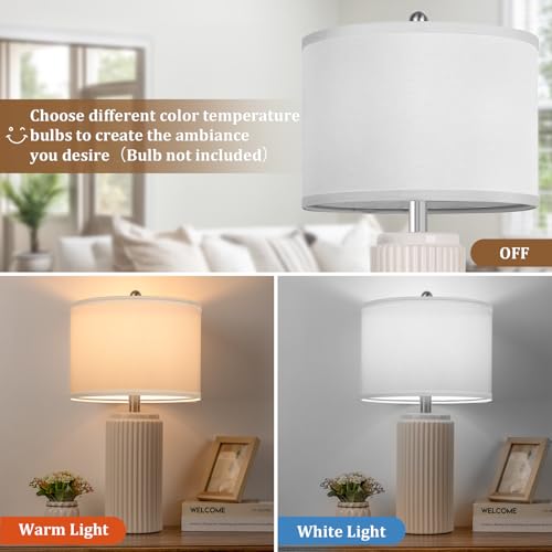 23.5’’ Beige Modern Ceramic Table Lamps Set of 2 for Living Room (2 Count)