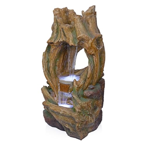 40" Tall Open Tree Trunk Floor Fountain with Cool White LED Lights