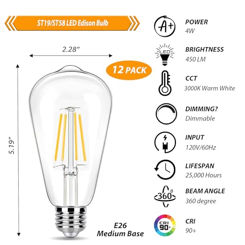 12 Pack Dimmable LED Edison Bulbs 40W Equivalent (12 Count)
