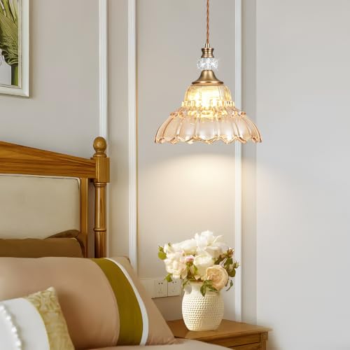 1 Piece Vintage Chandelier in Matte Antique Brass Finish with Amber Flower (1-Light / Antique Brass and Amber)
