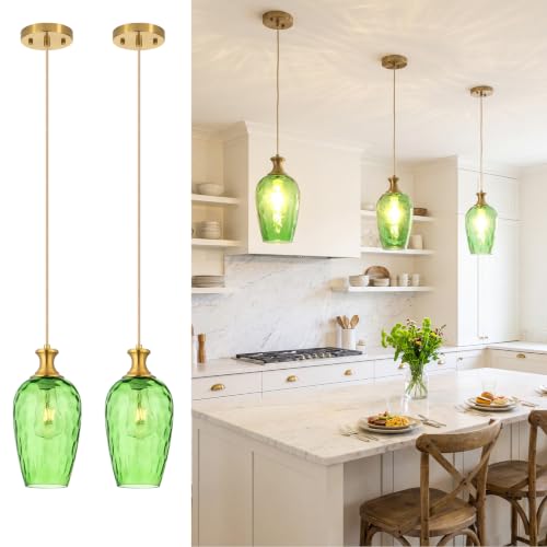 Green Glass Pendant Lights Kitchen Island (2 Count)