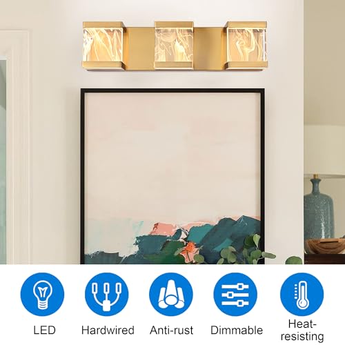 Brass LED Vanity Lights Over Mirror 3 Lights