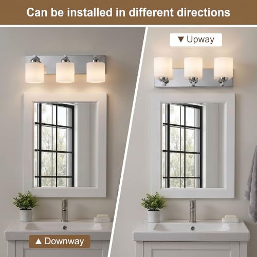 3 Light Chromed Bathroom Vanity Light with White Glass Shades