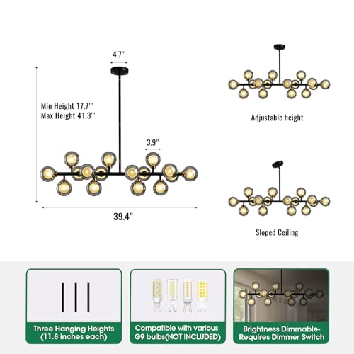Black Mid Century Modern Chandelier for Dining Room Light Fixture