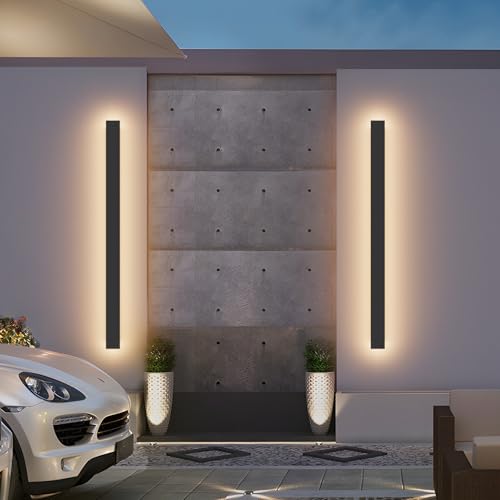 2 Pack 31.5inch Modern Outdoor LED Wall Lights 24W Exterior Wall Light Fixture IP65 Waterproof 3000K for House Porch Courtyard