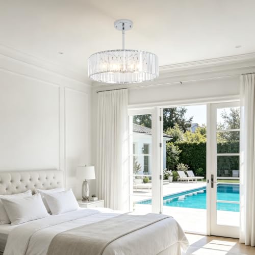 Adjustable Height Modern Chrome Crystal Chandelier 16 Inch (Chrome / 16 in)