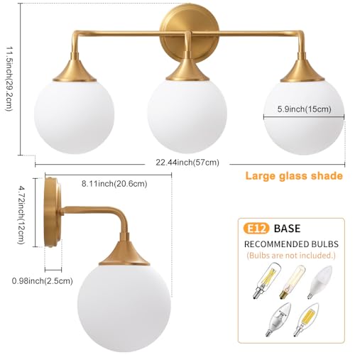 Brushed Gold Bathroom Light Fixtures Over Mirror Vanity 3