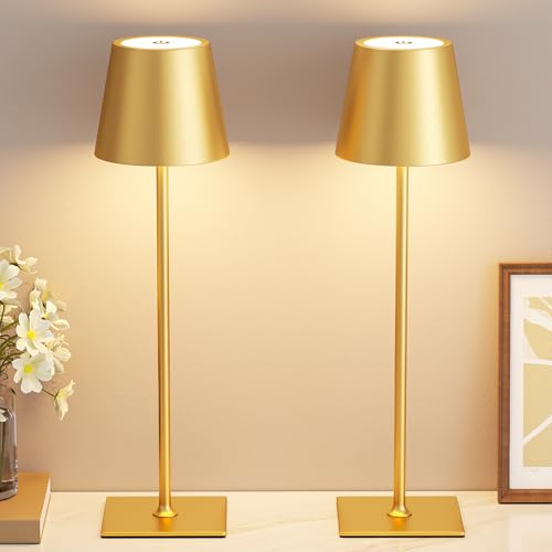 Gold Cordless Rechargeable Table Lamp 5000mAh Battery Operated Lamps (2 Count)