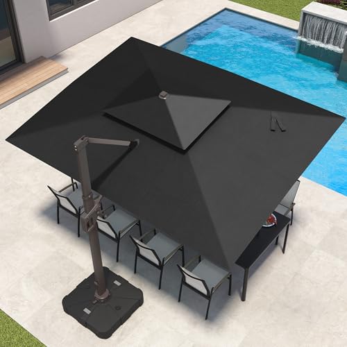 10x13FT Patio Cantilever Outdoor Offset Umbrella with LED Lights