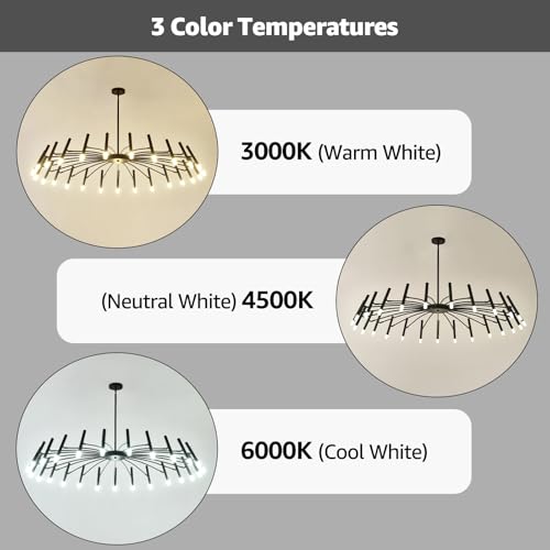 25 Light Modern LED Chandelier 53" Large Black Farmhouse Chandelier