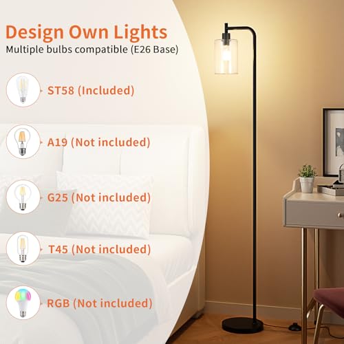 Industrial Floor Lamp with Glass Shade