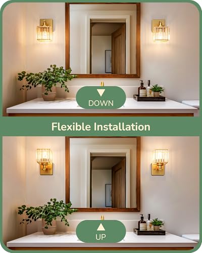 Modern Gold Crystal Wall Sconces Set of 2