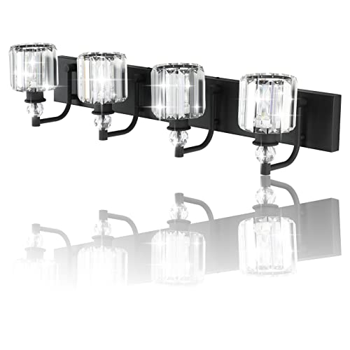 Black Crystal Vanity Light Fixtures 4 Light Crystal Bathroom Vanity Lights Fixtures Over Mirror Modern Matte Black Bath Wall Lights