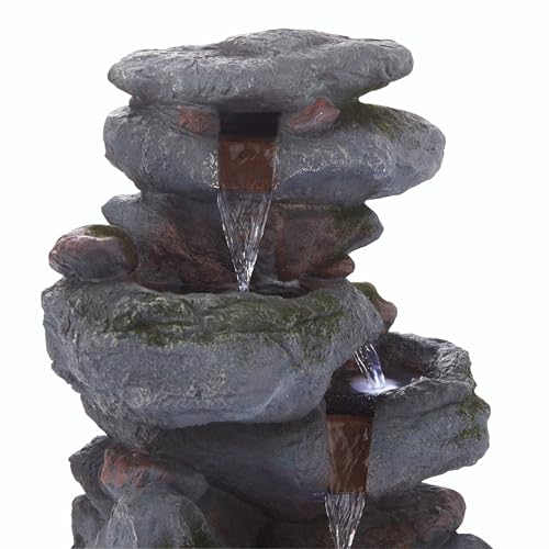 22" Tall 3 Tier Outdoor Rock Waterfall Fountain with LED Lights