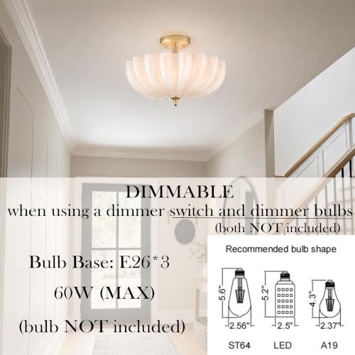 Modern Gold Milky Crackle Glass Semi Flush Mount Ceiling Light
