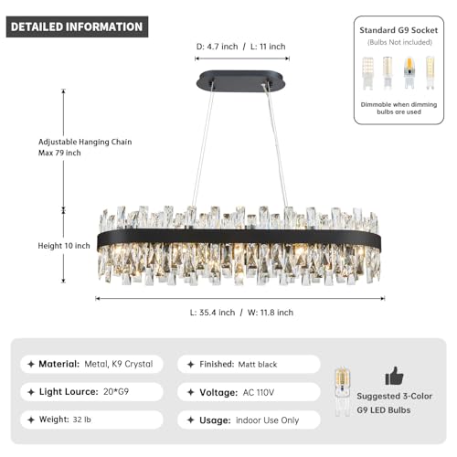 Modern Black Crystal Chandelier for Dining Room