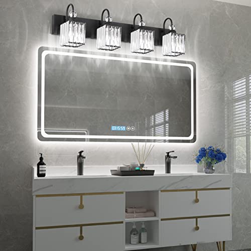 Matte Black Crystal Vanity Light 4 Light Modern Crystal Bathroom Lighting Fixtures Over Mirror