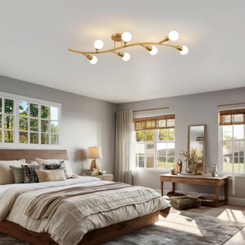 Gold Modern Sputnik Semi Flush Mount Ceiling Light Fixture 7