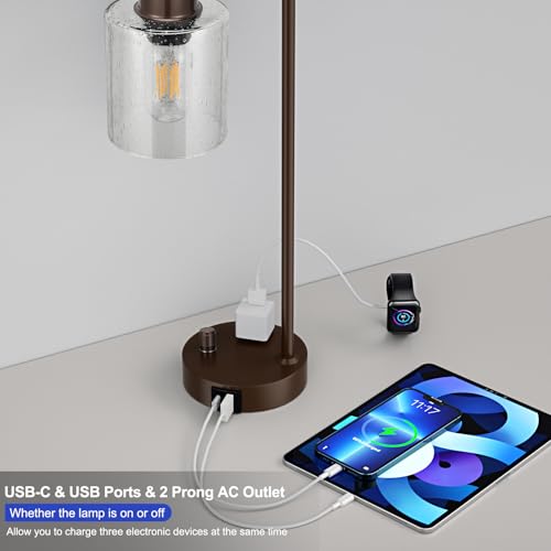 Brown Industrial Bedside Table Lamp for Bedroom