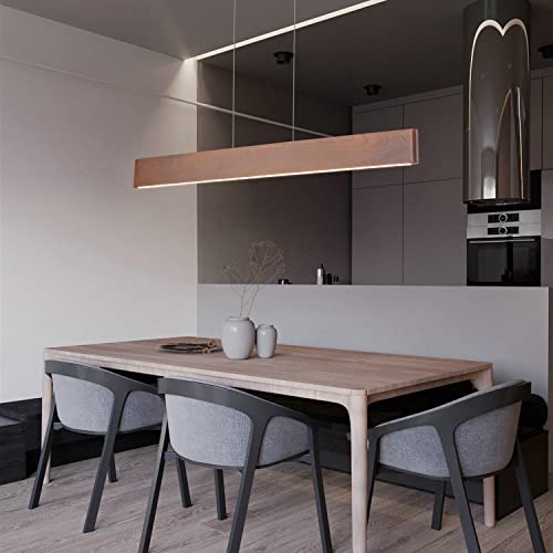 39.4" Wood Linear Pendant Light 24w Led Dimmable Dining Room Light Wood Kitchen Island Pendant Hanging Light for Kitchen Island Office Lights Walnut Color
