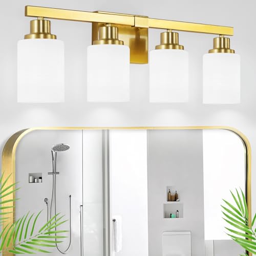 4 Light Gold Vanity Light Modern Bathroom Light Over Mirror 24in
