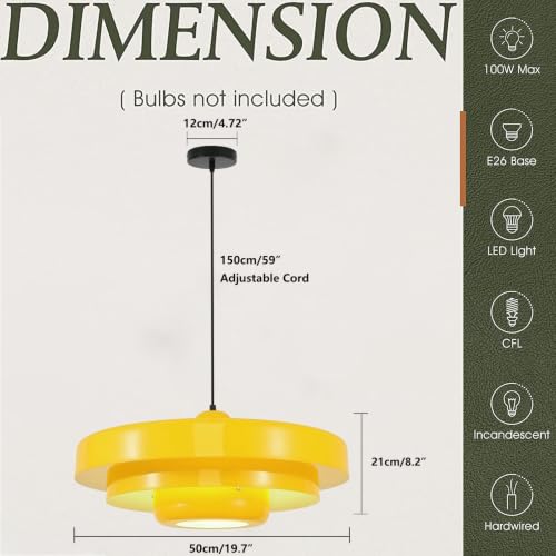 19.7‑Inch Yellow 3‑Tier Pendant Light Mid‑Century Hanging Lamp