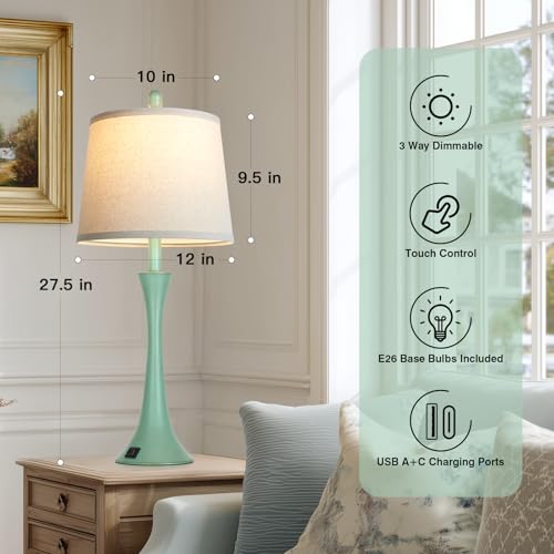 Coastal Modern Green Table Lamps Set of 2 for Living Room (2 Count)