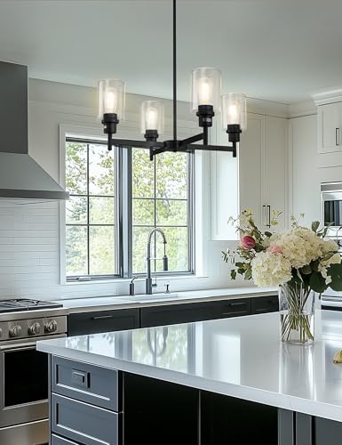 4 Light Black Chandelier for Dining Room Light Fixture