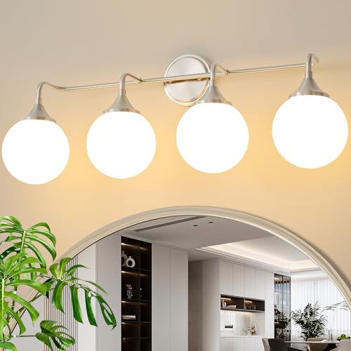 Brushed Nickel Bathroom Light Fixtures Over Mirror Vanity 4