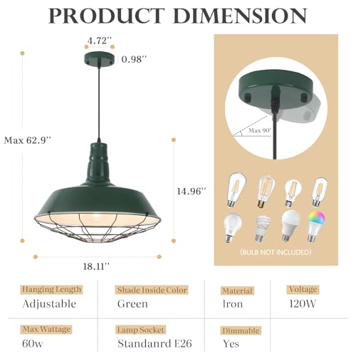 Green Farmhouse Pendant Lights Kitchen Island 1 Pack