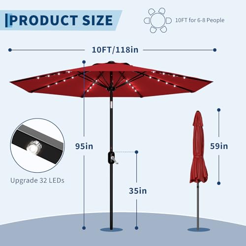 10 FT Patio Umbrella with Solar Lights